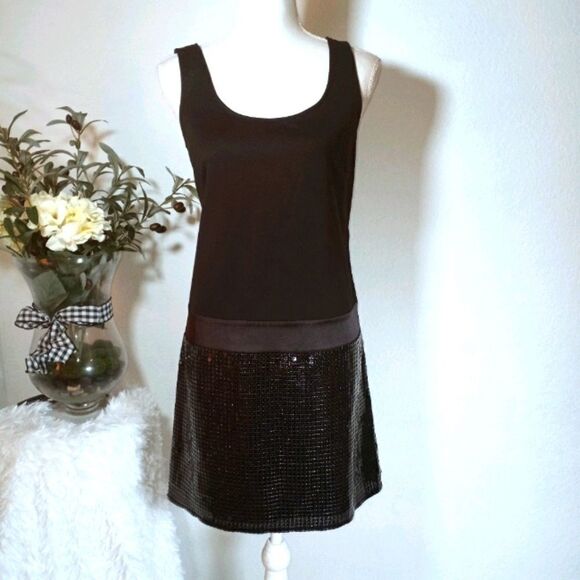ANN TAYLOR LOFT BLACK SEQUIN DRESS SZ.4 EUC - Picture 3 of 7